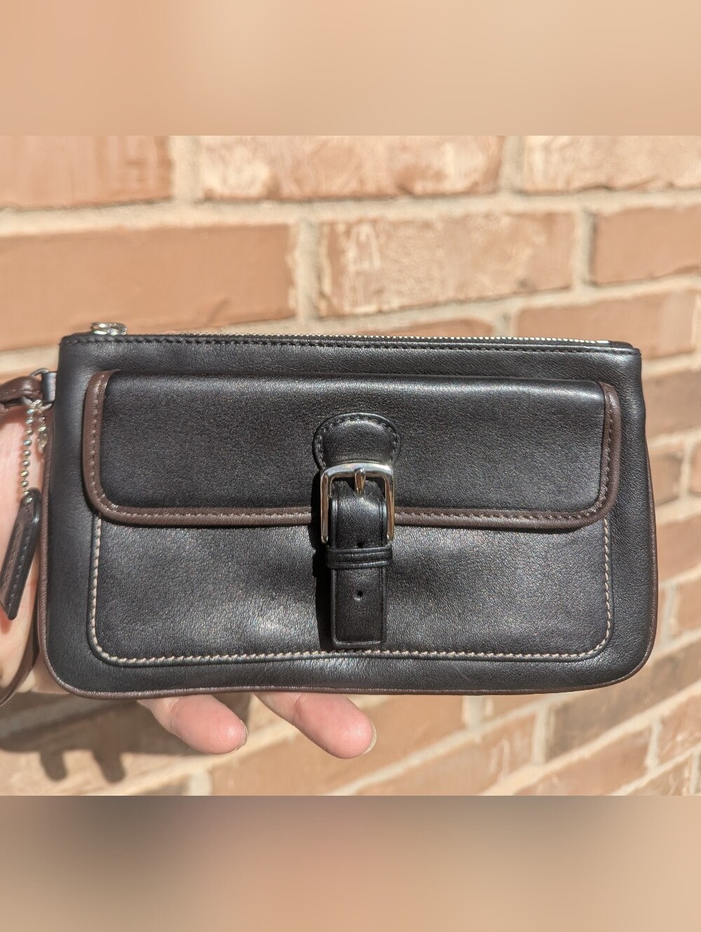 Vintage Y2K Coach Soho Buckle Wristlet Wallet Mini Bag Black Brown Silver
